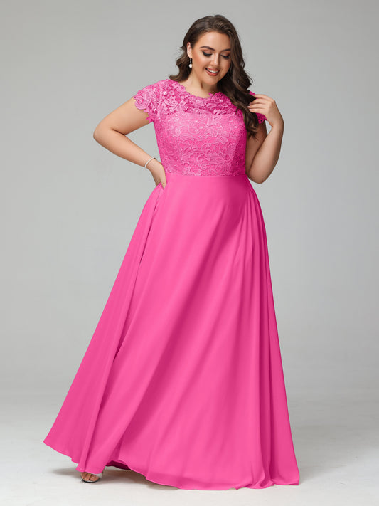 Crew Neck Delicate Chiffon Plus Size Bridesmaid Dresses