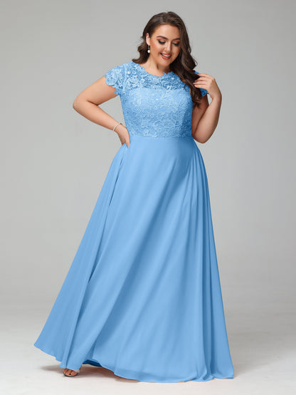 Crew Neck Delicate Chiffon Plus Size Bridesmaid Dresses