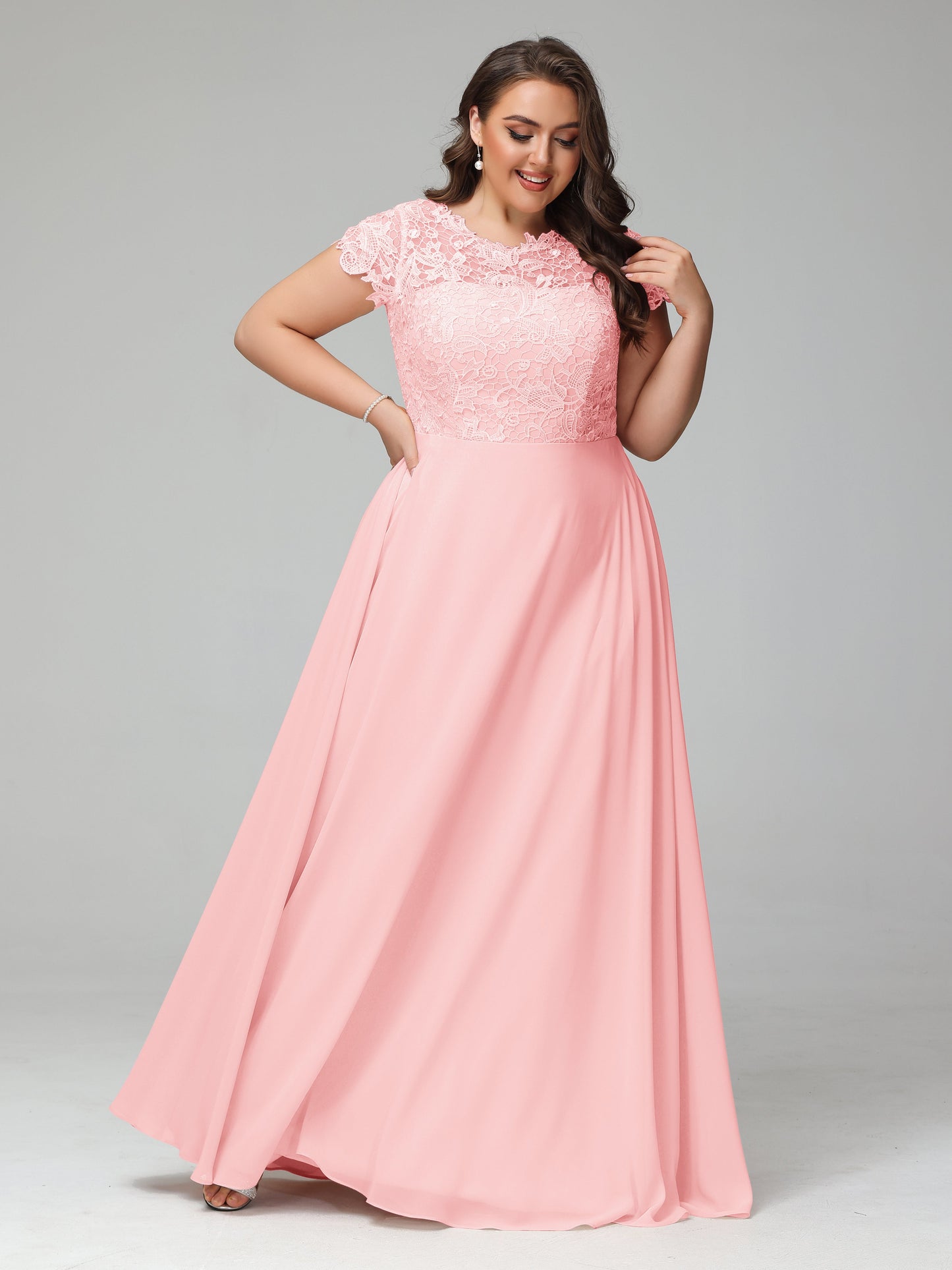 Crew Neck Delicate Chiffon Plus Size Bridesmaid Dresses