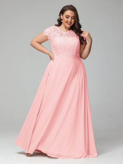 Crew Neck Delicate Chiffon Plus Size Bridesmaid Dresses