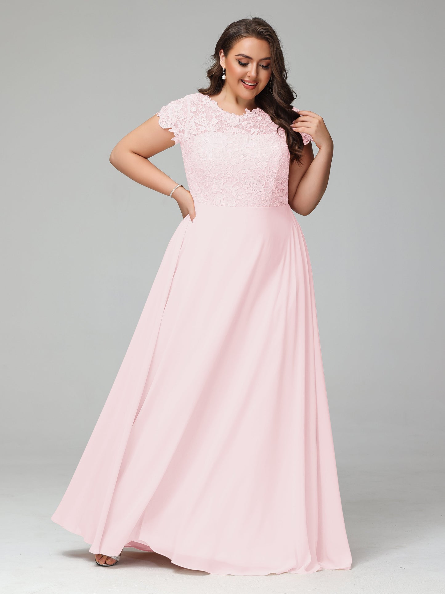 Crew Neck Delicate Chiffon Plus Size Bridesmaid Dresses