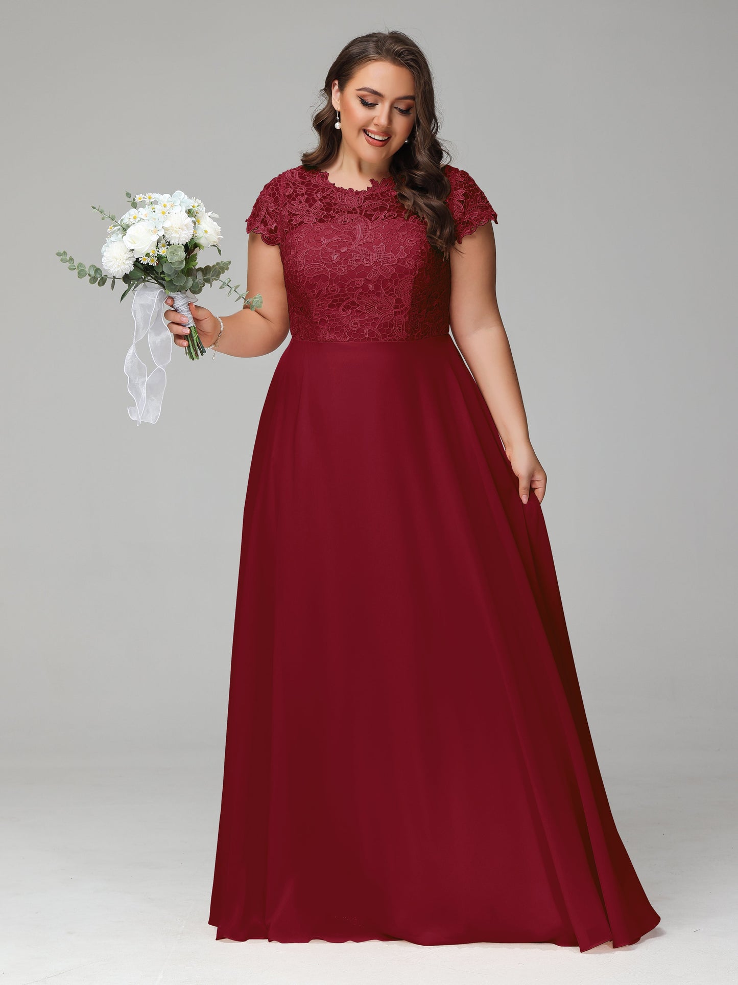 Crew Neck Delicate Chiffon Plus Size Bridesmaid Dresses