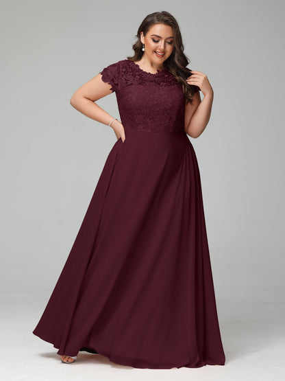 Crew Neck Delicate Chiffon Plus Size Bridesmaid Dresses