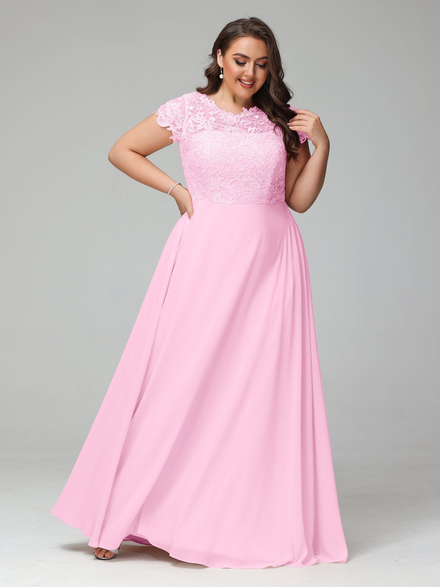 Crew Neck Delicate Chiffon Plus Size Bridesmaid Dresses