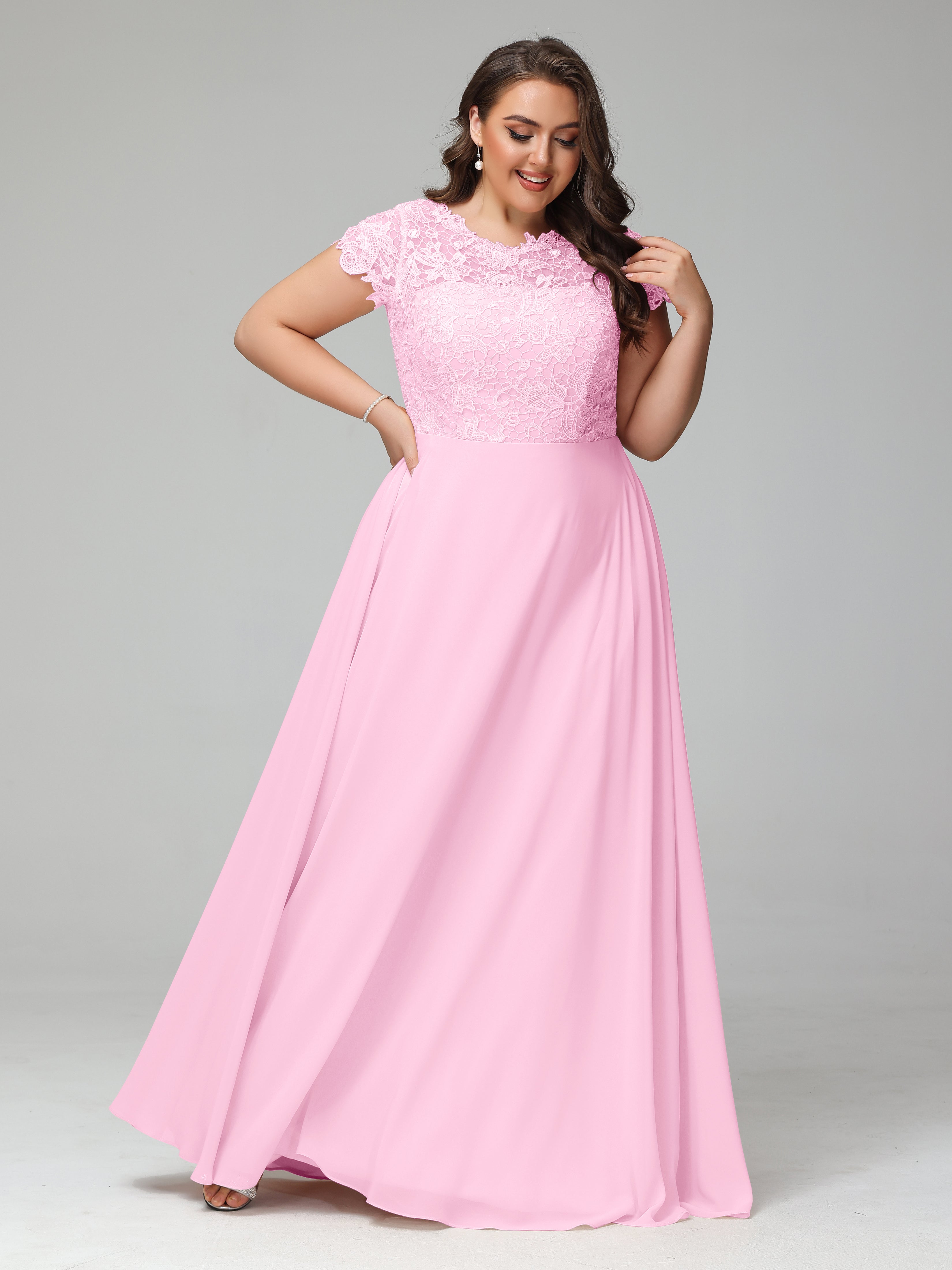 Crew Neck Delicate Chiffon Plus Size Bridesmaid Dresses