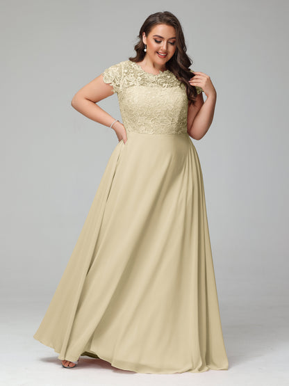 Crew Neck Delicate Chiffon Plus Size Bridesmaid Dresses