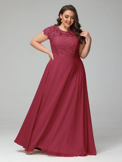 Crew Neck Delicate Chiffon Plus Size Bridesmaid Dresses