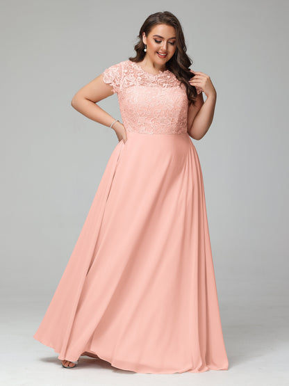 Crew Neck Delicate Chiffon Plus Size Bridesmaid Dresses