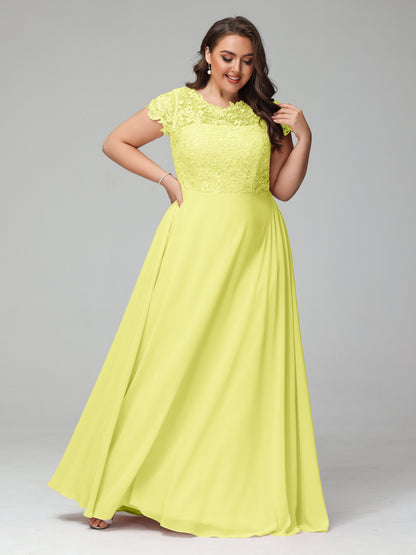 Crew Neck Delicate Chiffon Plus Size Bridesmaid Dresses
