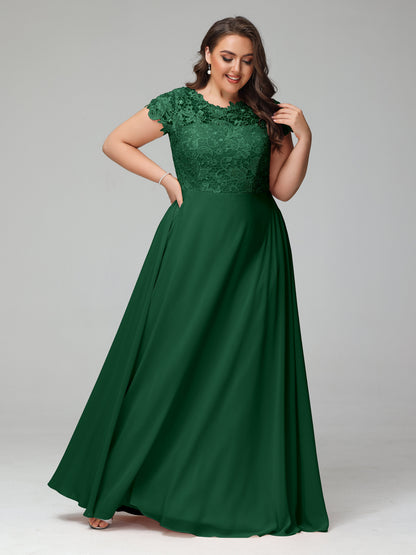 Crew Neck Delicate Chiffon Plus Size Bridesmaid Dresses