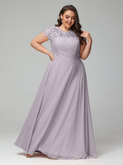 Crew Neck Delicate Chiffon Plus Size Bridesmaid Dresses