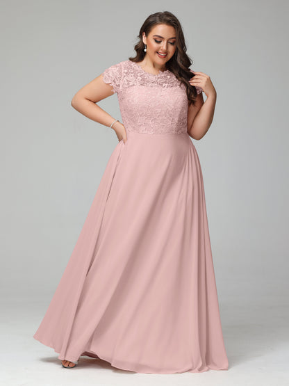 Crew Neck Delicate Chiffon Plus Size Bridesmaid Dresses