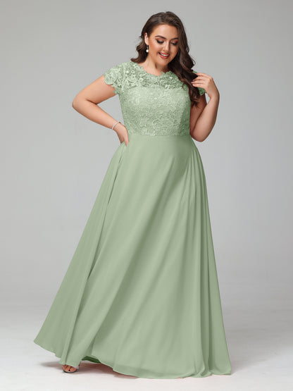 Crew Neck Delicate Chiffon Plus Size Bridesmaid Dresses