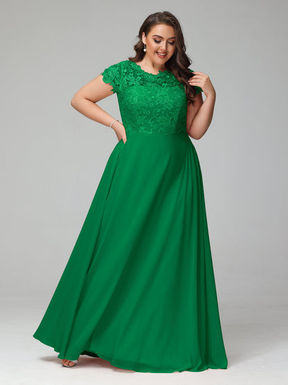 Crew Neck Delicate Chiffon Plus Size Bridesmaid Dresses