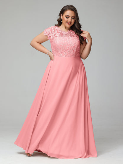 Crew Neck Delicate Chiffon Plus Size Bridesmaid Dresses