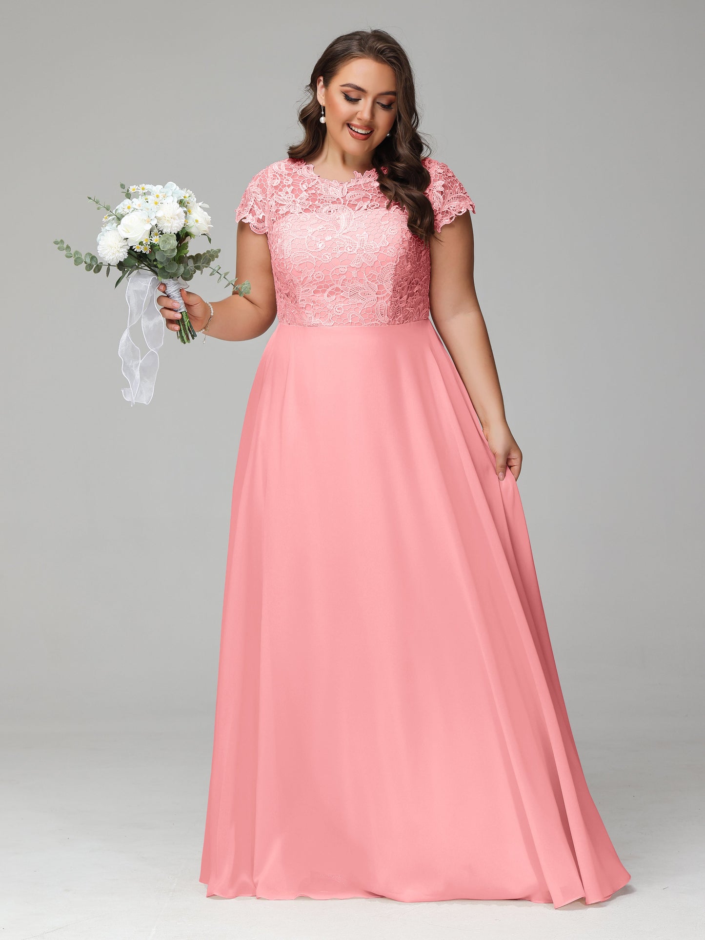 Crew Neck Delicate Chiffon Plus Size Bridesmaid Dresses