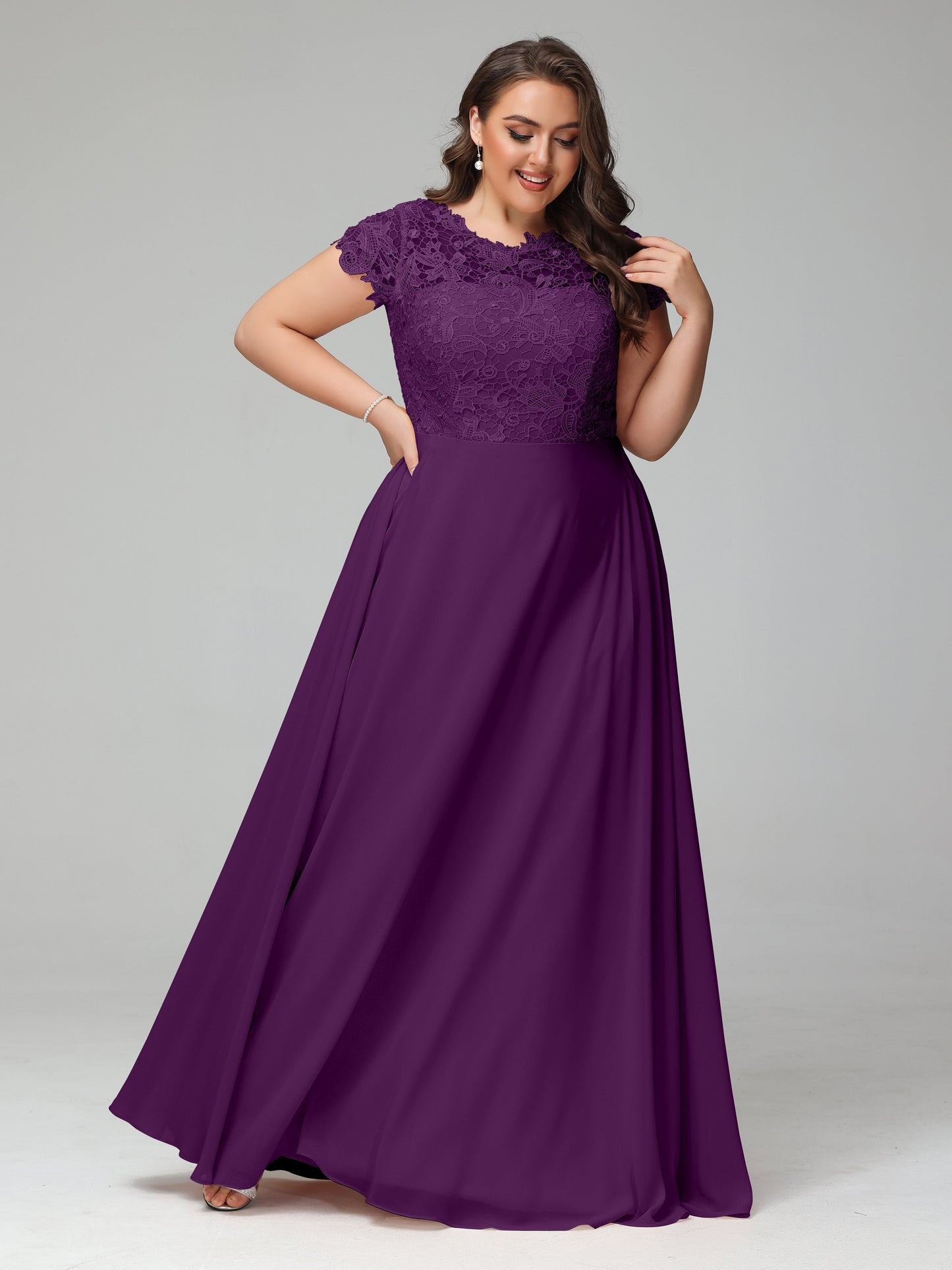 Crew Neck Delicate Chiffon Plus Size Bridesmaid Dresses