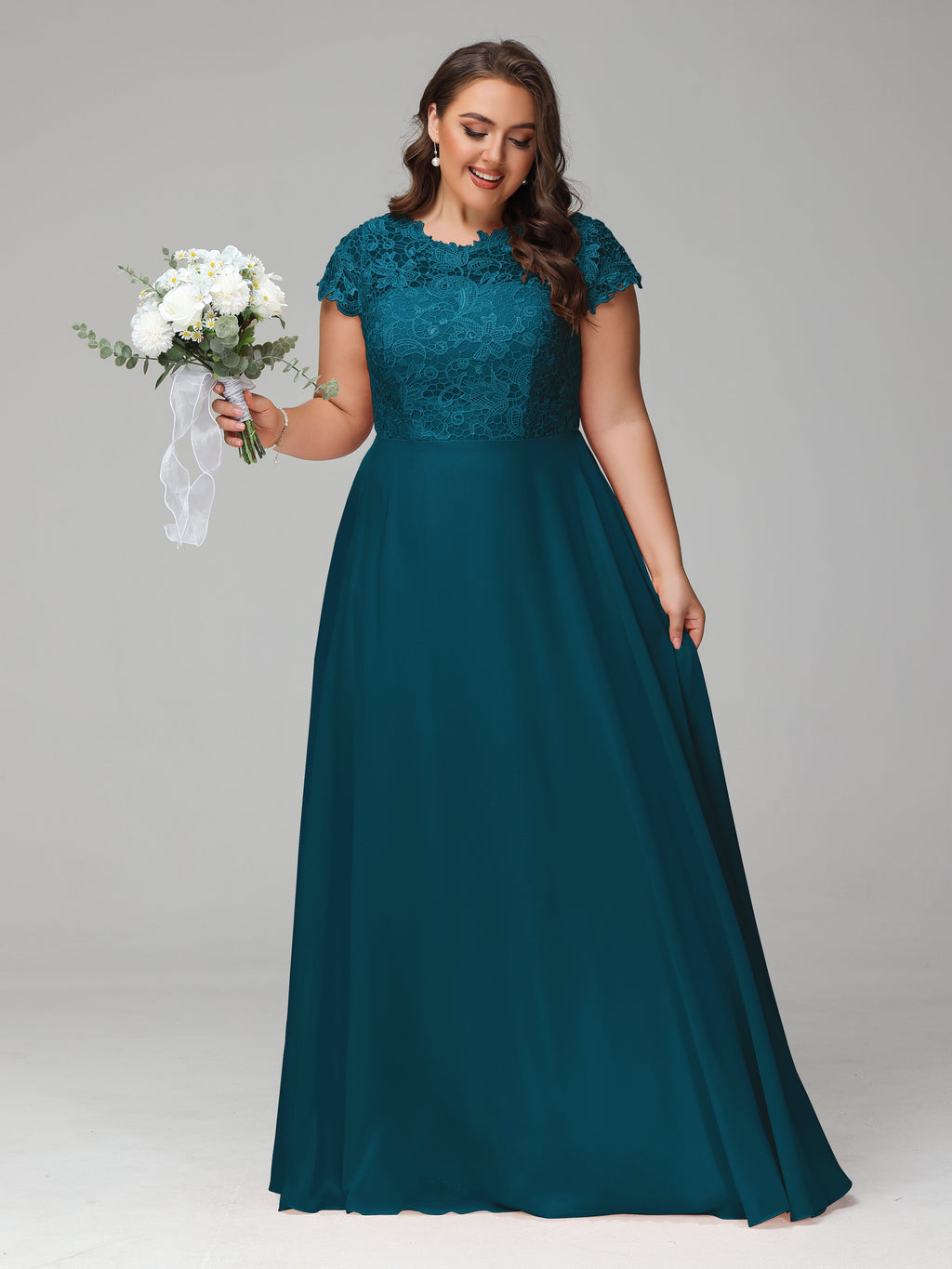 Crew Neck Delicate Chiffon Plus Size Bridesmaid Dresses