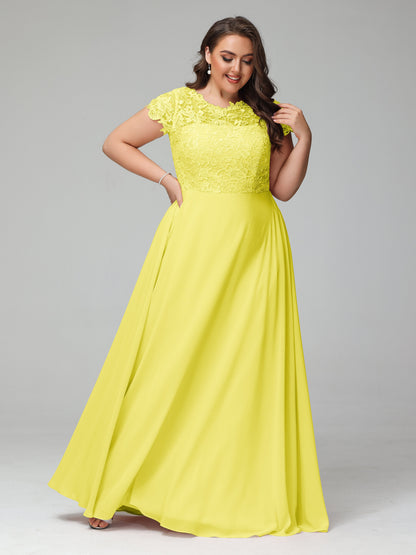 Crew Neck Delicate Chiffon Plus Size Bridesmaid Dresses