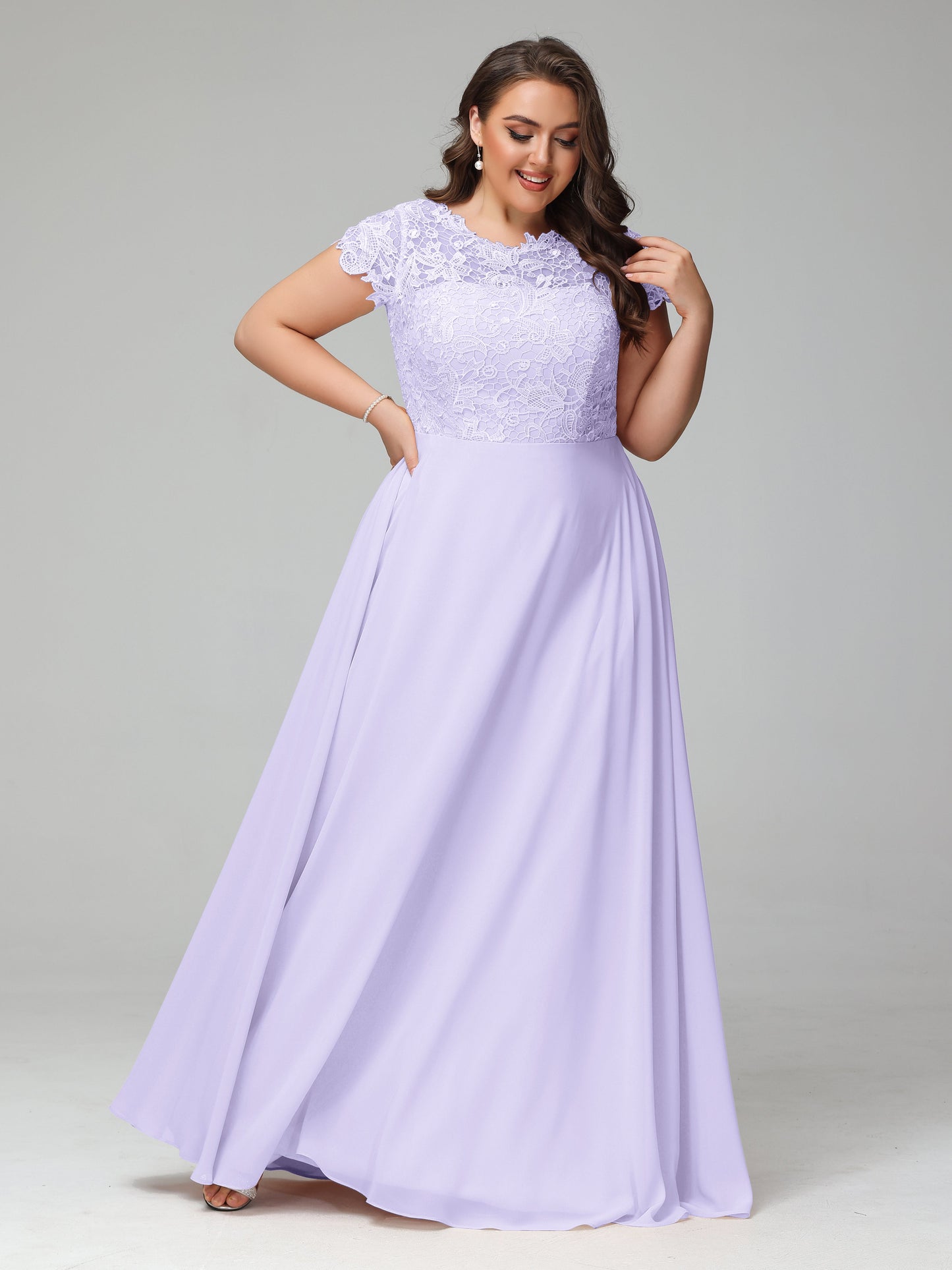Crew Neck Delicate Chiffon Plus Size Bridesmaid Dresses