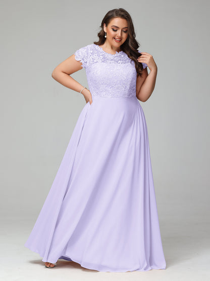 Crew Neck Delicate Chiffon Plus Size Bridesmaid Dresses