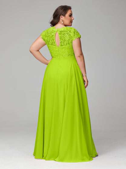 Crew Neck Delicate Chiffon Plus Size Bridesmaid Dresses