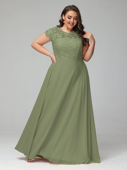 Crew Neck Delicate Chiffon Plus Size Bridesmaid Dresses
