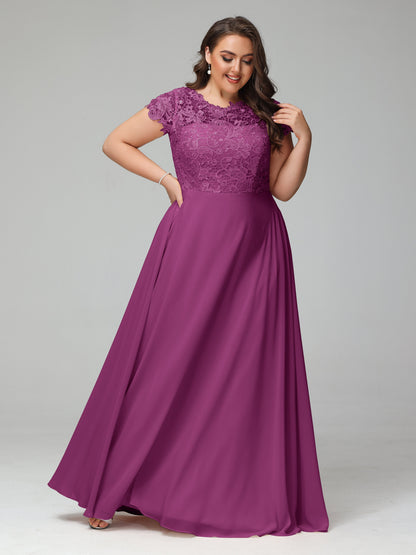 Crew Neck Delicate Chiffon Plus Size Bridesmaid Dresses