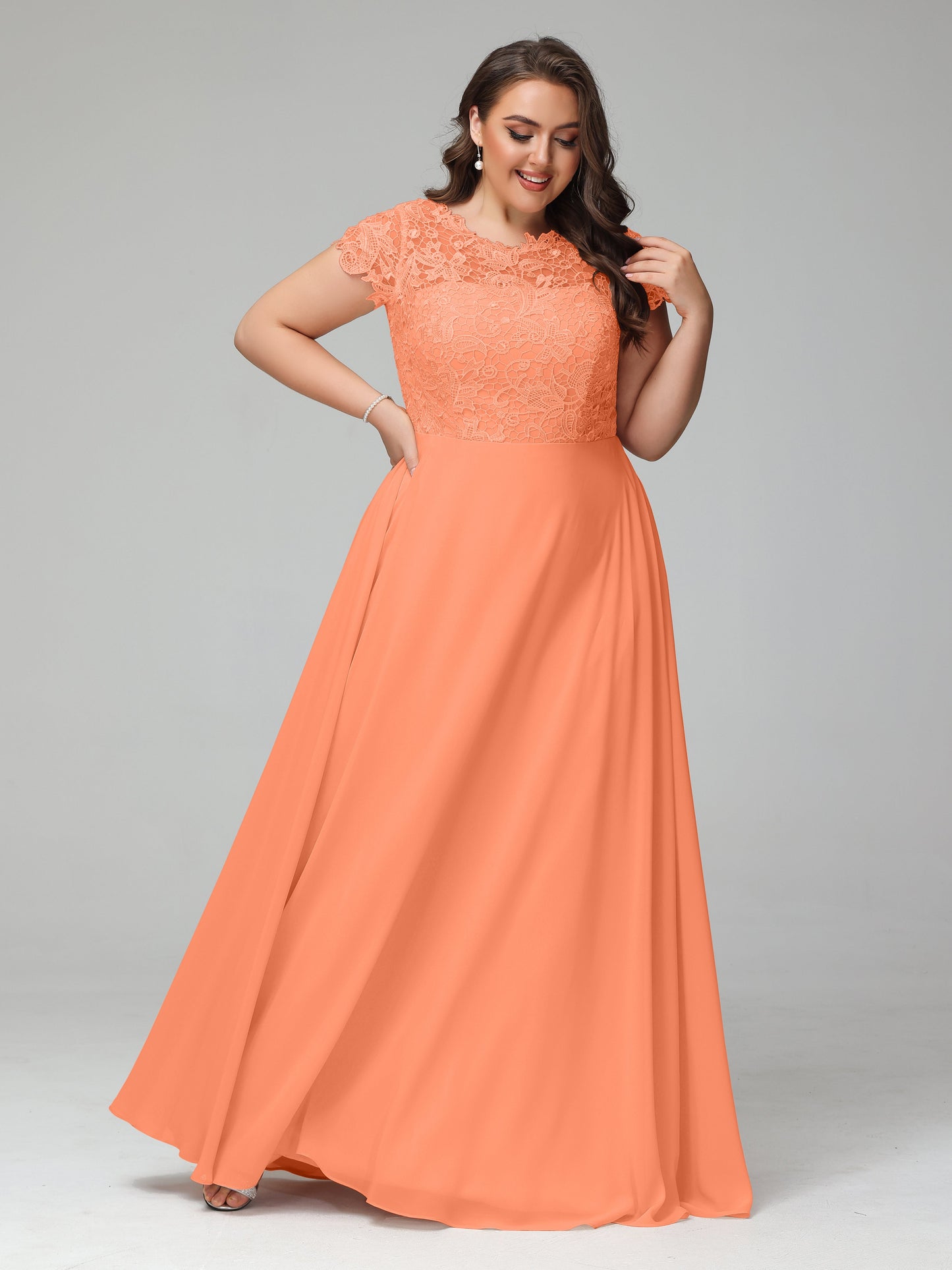 Crew Neck Delicate Chiffon Plus Size Bridesmaid Dresses