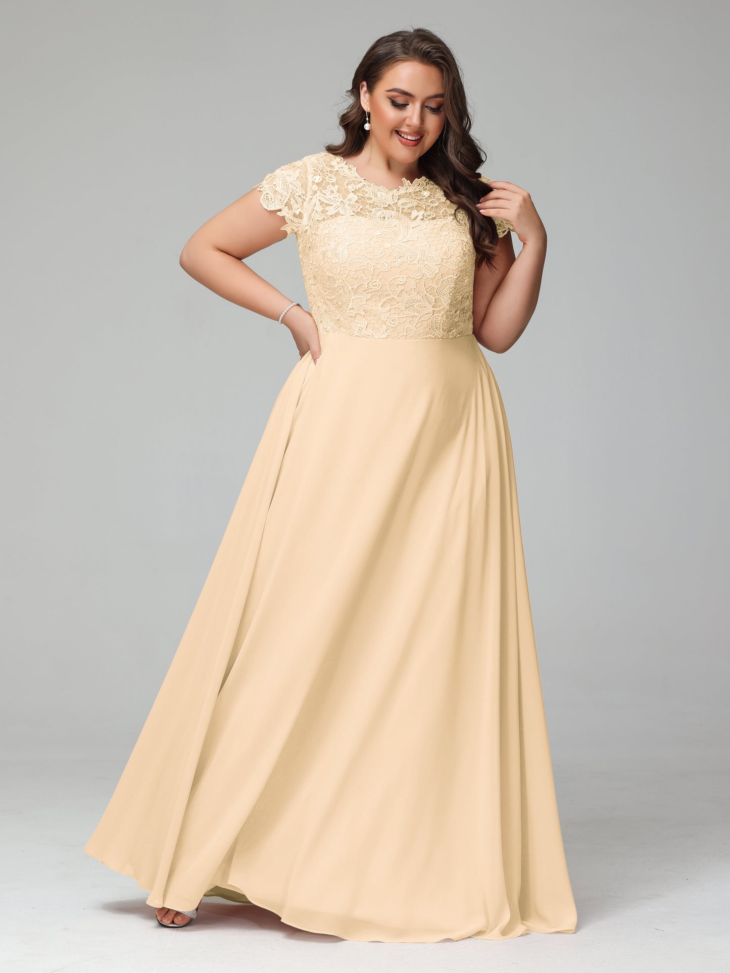 Crew Neck Delicate Chiffon Plus Size Bridesmaid Dresses