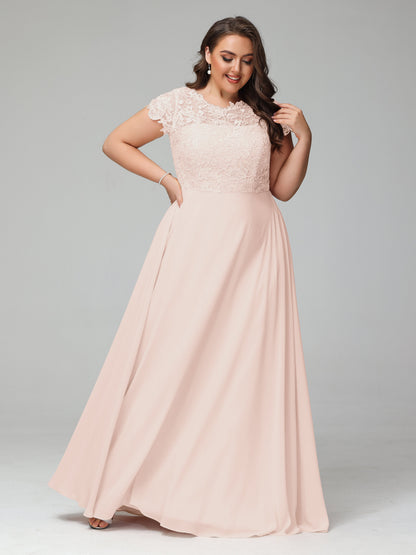 Crew Neck Delicate Chiffon Plus Size Bridesmaid Dresses
