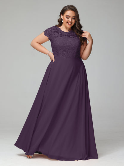 Crew Neck Delicate Chiffon Plus Size Bridesmaid Dresses