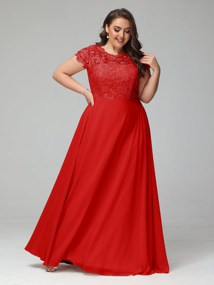 Crew Neck Delicate Chiffon Plus Size Bridesmaid Dresses