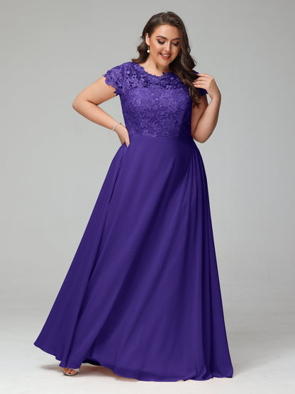 Crew Neck Delicate Chiffon Plus Size Bridesmaid Dresses
