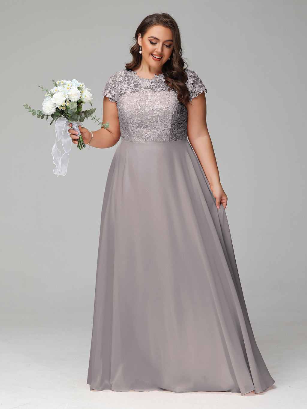 Crew Neck Delicate Chiffon Plus Size Bridesmaid Dresses