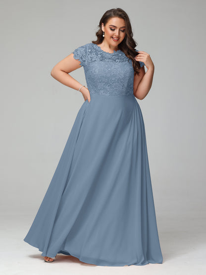 Crew Neck Delicate Chiffon Plus Size Bridesmaid Dresses