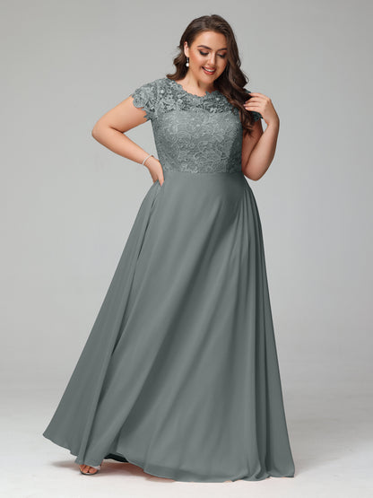 Crew Neck Delicate Chiffon Plus Size Bridesmaid Dresses