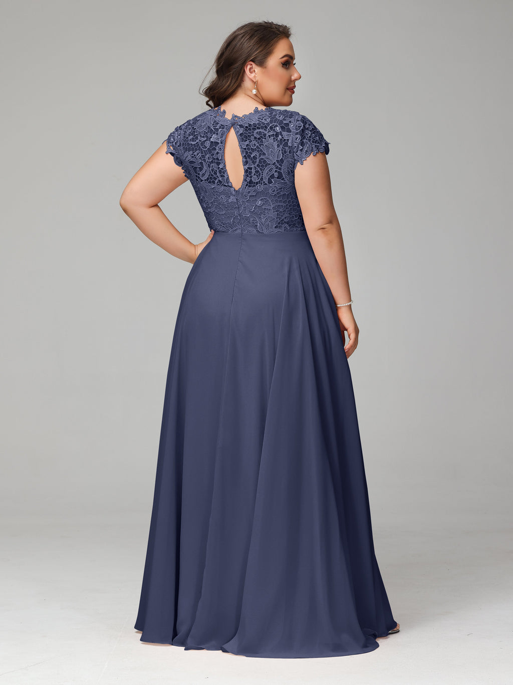 Crew Neck Delicate Chiffon Plus Size Bridesmaid Dresses