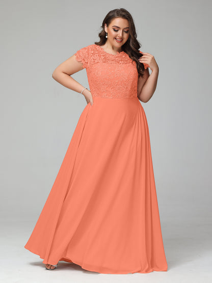 Crew Neck Delicate Chiffon Plus Size Bridesmaid Dresses