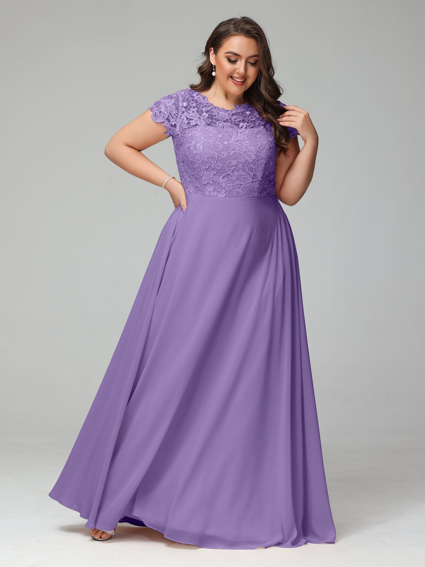 Crew Neck Delicate Chiffon Plus Size Bridesmaid Dresses