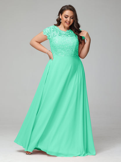 Crew Neck Delicate Chiffon Plus Size Bridesmaid Dresses