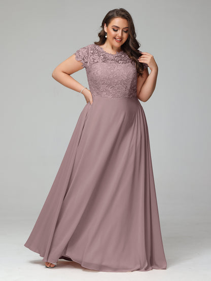 Crew Neck Delicate Chiffon Plus Size Bridesmaid Dresses