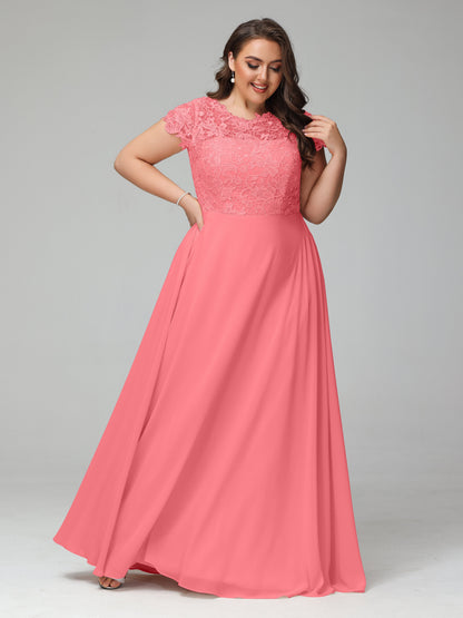 Crew Neck Delicate Chiffon Plus Size Bridesmaid Dresses