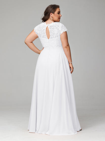 Crew Neck Delicate Chiffon Plus Size Bridesmaid Dresses