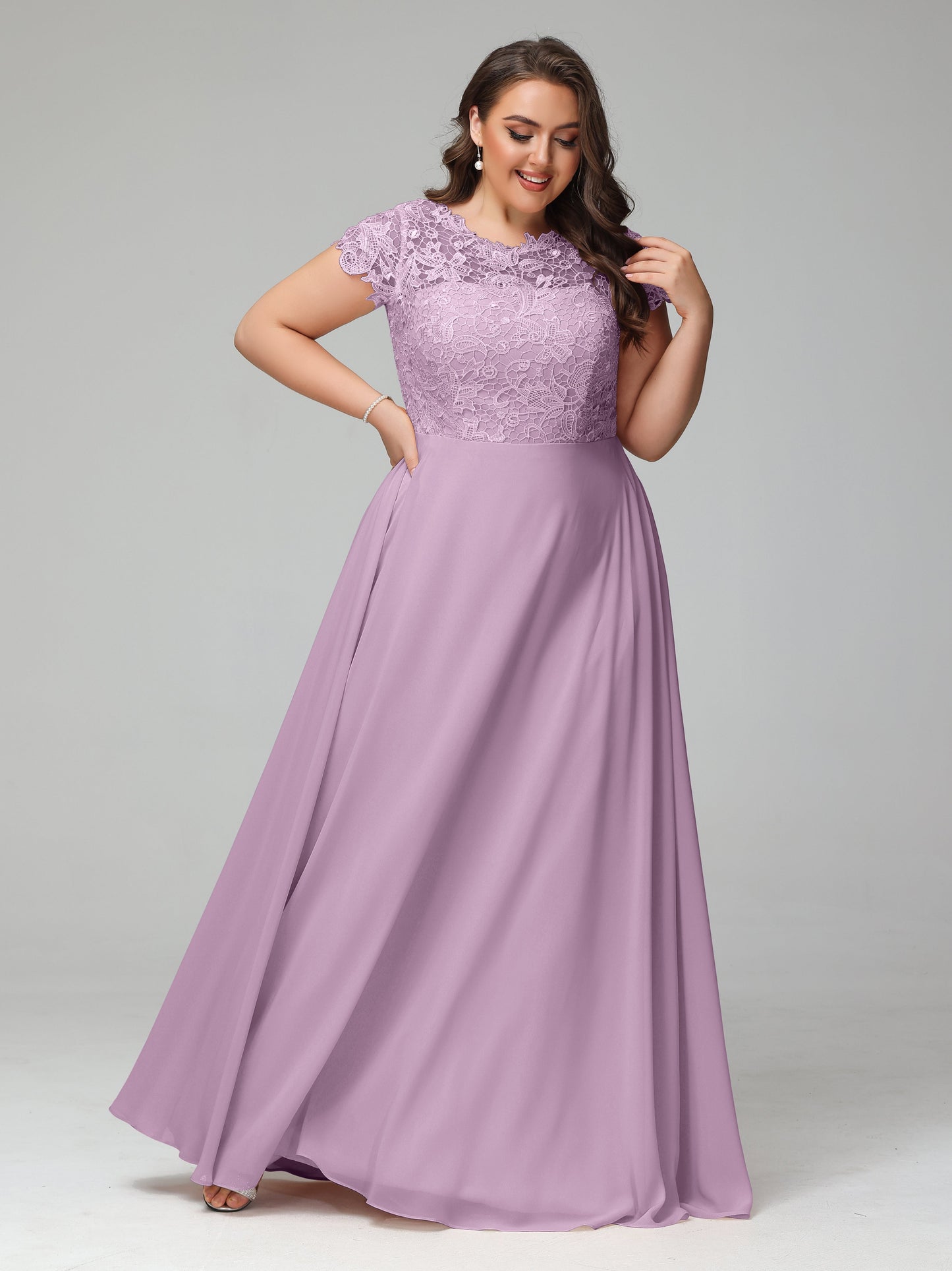 Crew Neck Delicate Chiffon Plus Size Bridesmaid Dresses