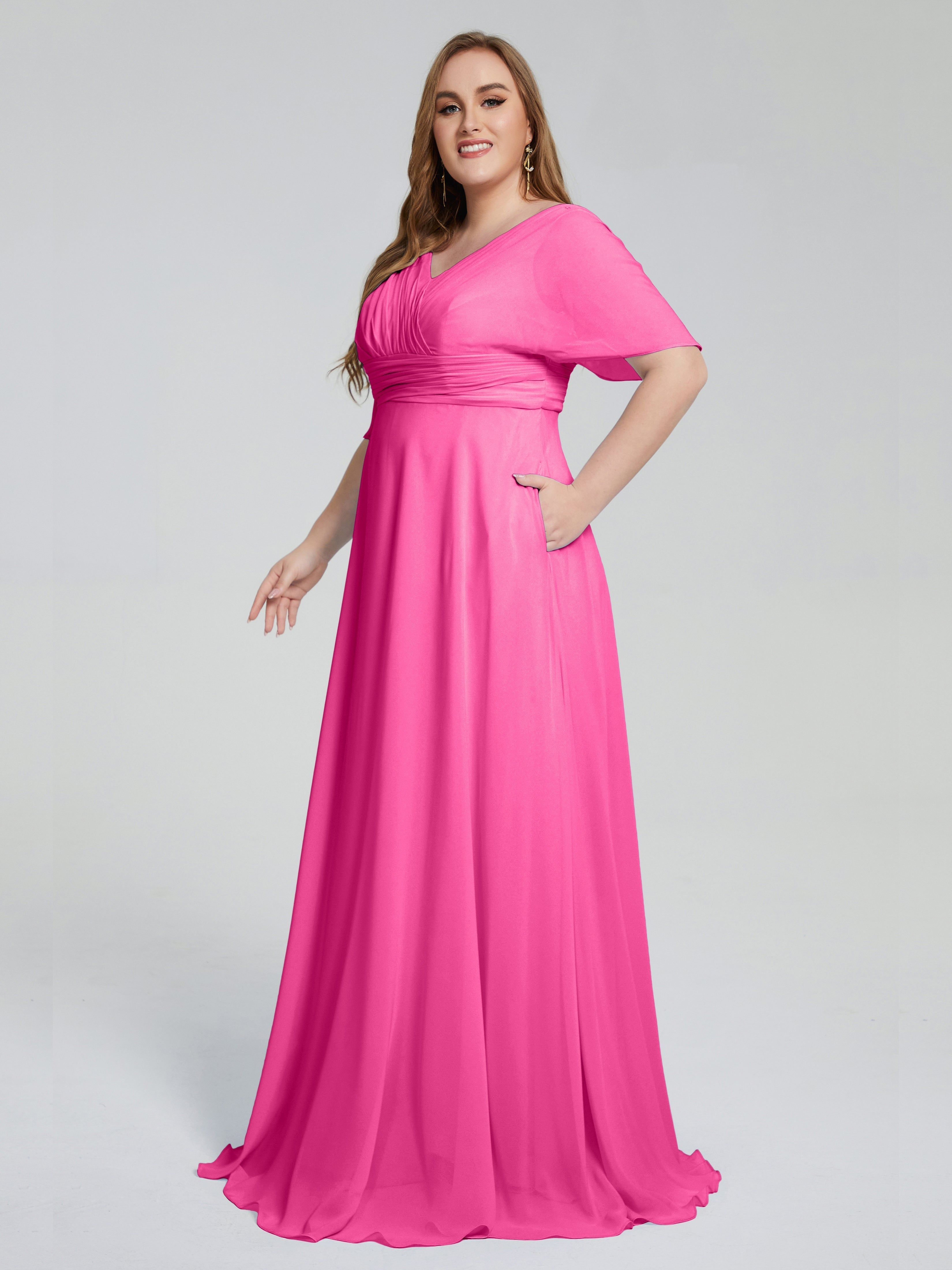 Daniela Sweep Train Plus Size Bridesmaid Dresses with Sleeves