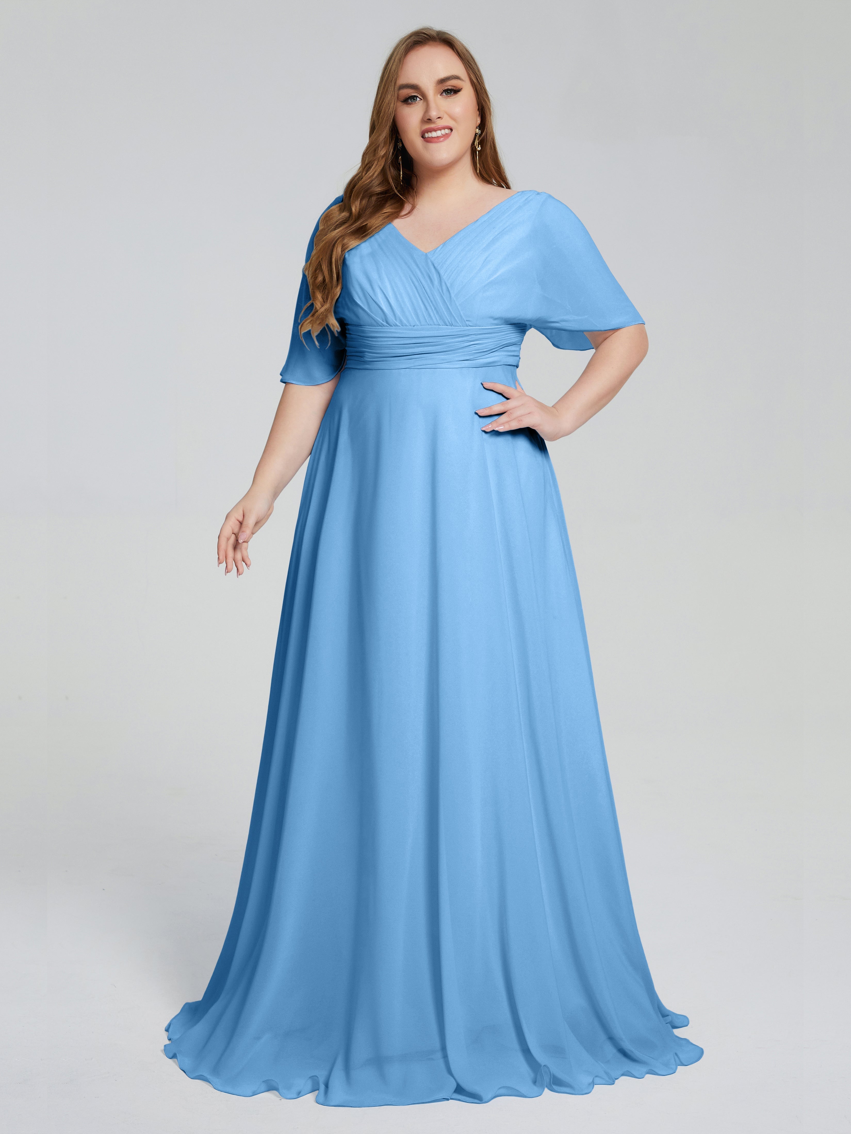 Daniela Sweep Train Plus Size Bridesmaid Dresses with Sleeves