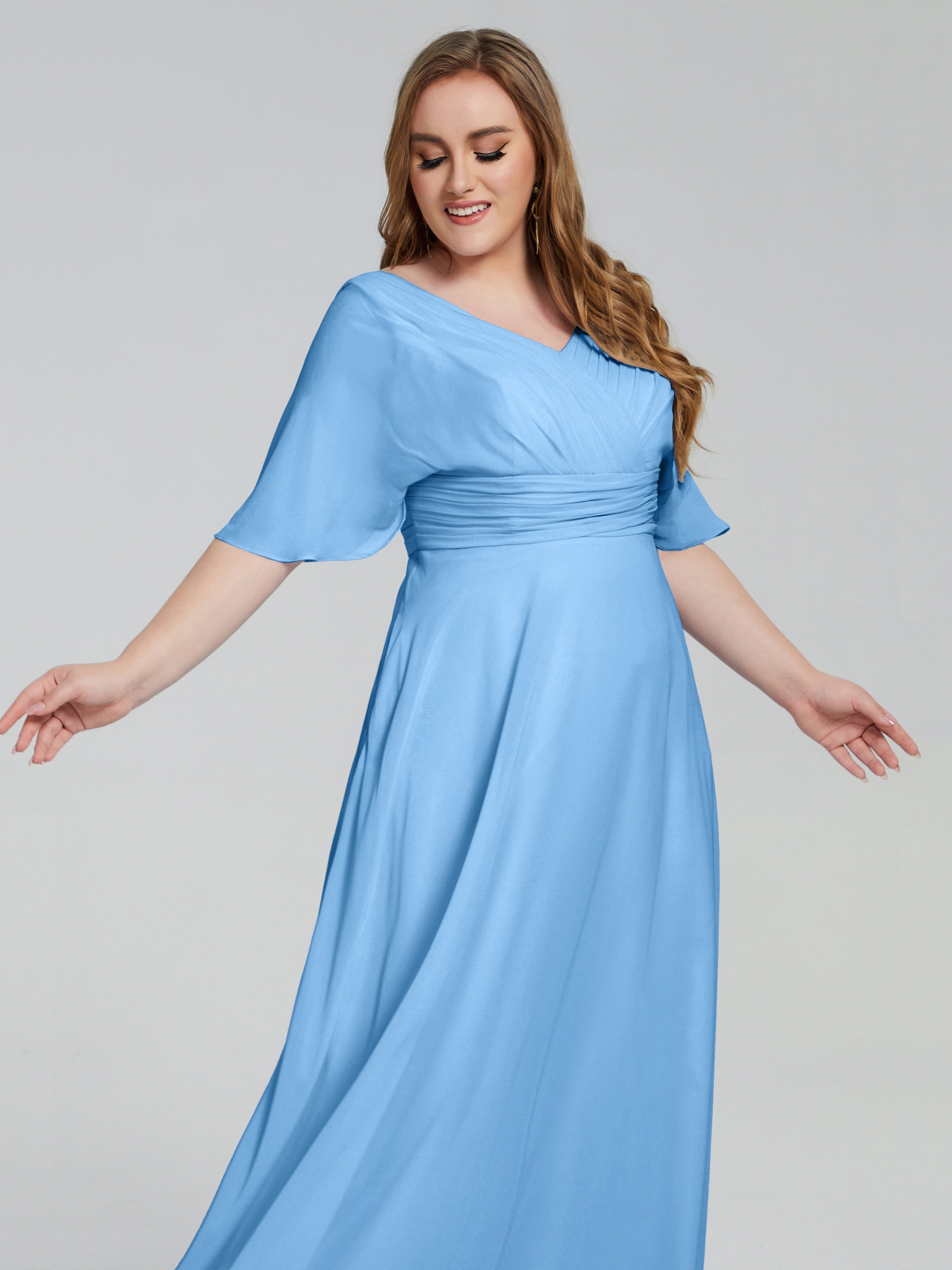 Daniela Sweep Train Plus Size Bridesmaid Dresses with Sleeves