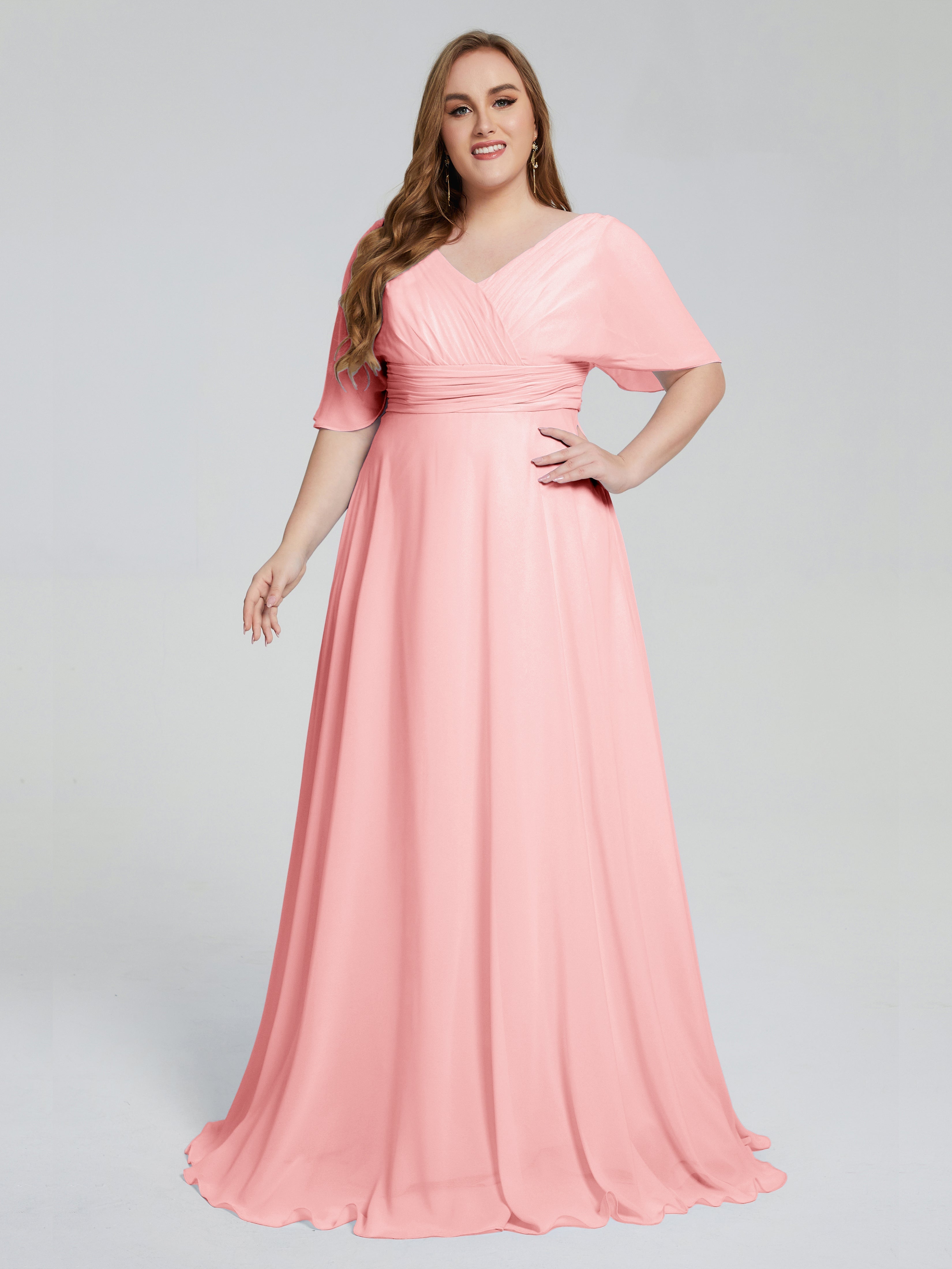 Daniela Sweep Train Plus Size Bridesmaid Dresses with Sleeves