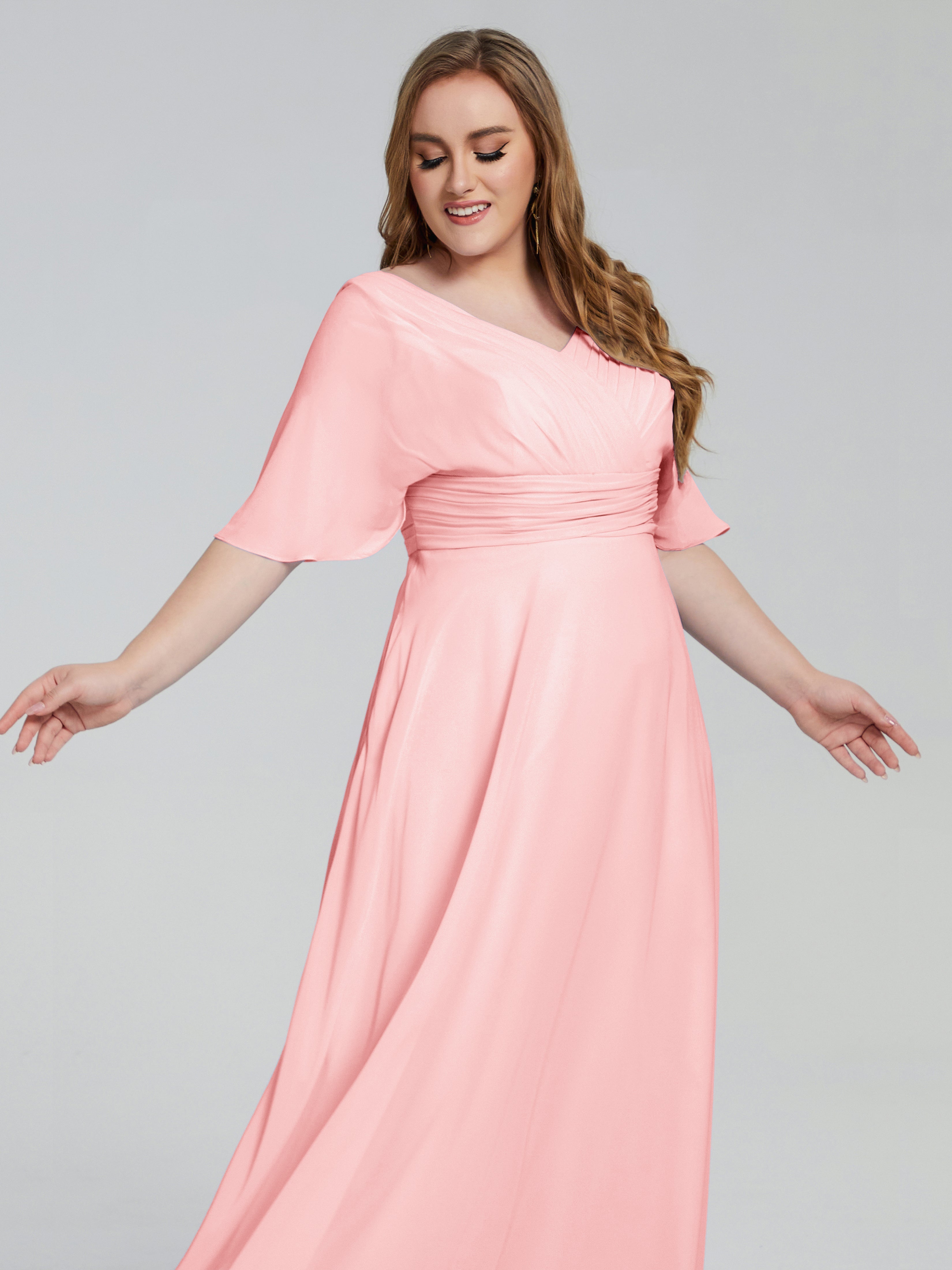 Daniela Sweep Train Plus Size Bridesmaid Dresses with Sleeves